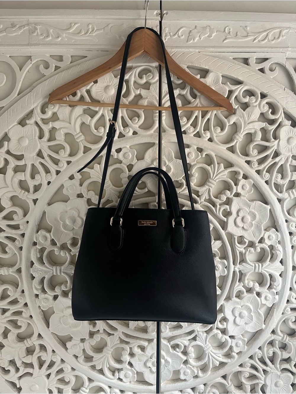 Kate Spade New York Black Saffiano Leather Satchel Tote Crossbody Bag